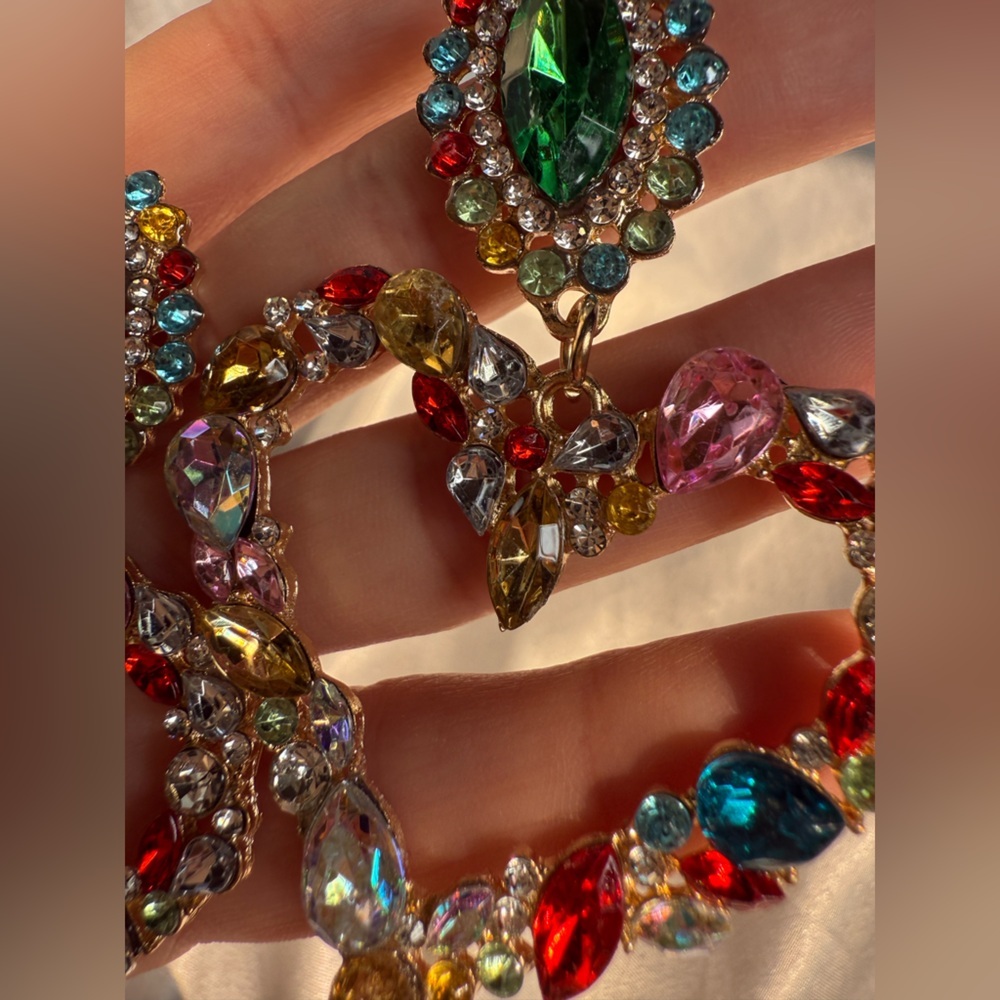 Multicolor Gemstone Statement Earrings - image 7